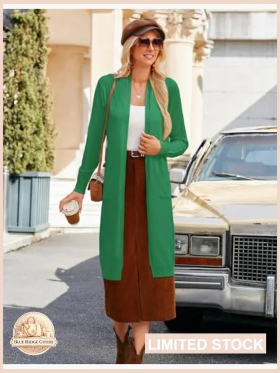 Long Knitted Cardigan Sweater Open Front Maxi Lightweight Chic Essential - Picture 6 of 7